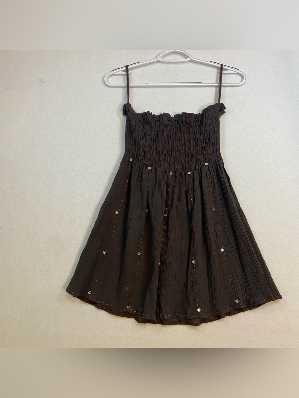 Pinky Brown Smocked Tank Top Rhinestone Women Sz M